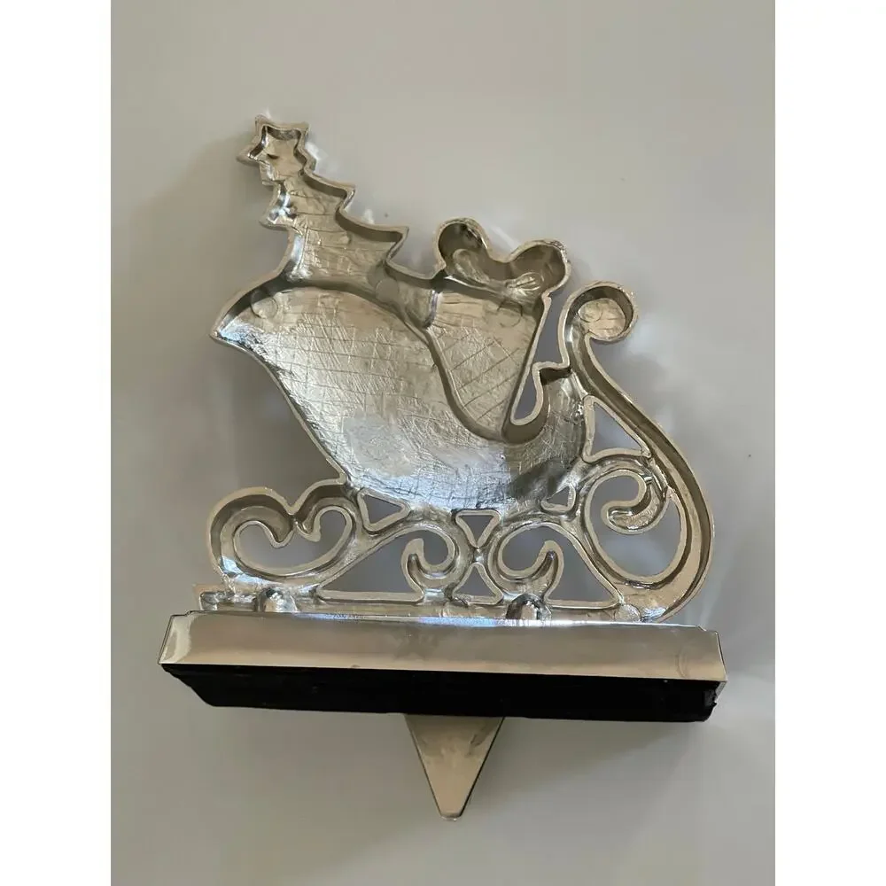 Silver Tone Chrome Stocking Hanger Holder Enamel Accent Christmas